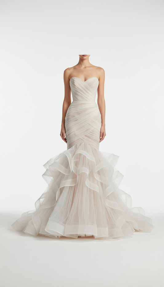 Vestido de tul con corsé drapeado